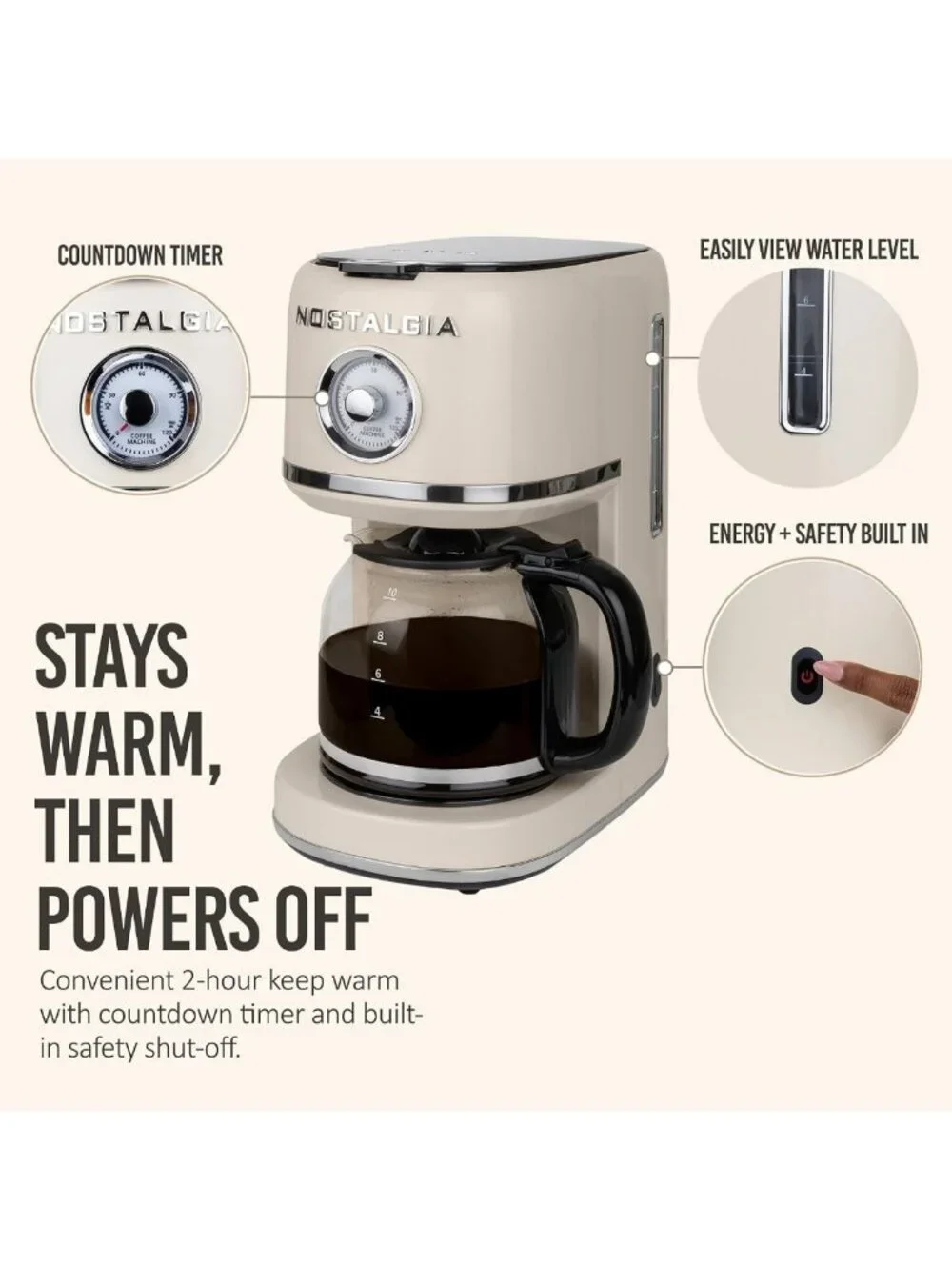 Classic Retro 10-Cup Coffee Maker in Cream - Vintage Style, Easy Brew, Kitchen